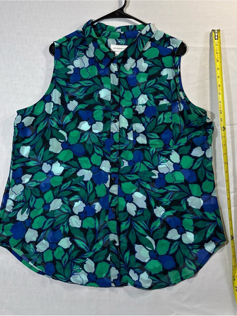 Liz Claiborne Blue & Green Floral Sleeveless Button-Front Top Women’s Size XL